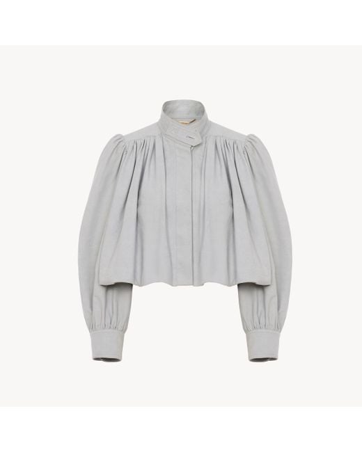 Chloé Gray Gathered Boule Jacket In Cotton Canvas