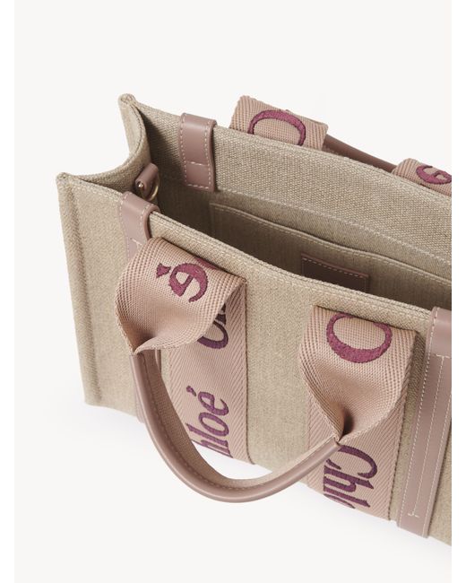 Chloé Multicolor Small Woody Tote Bag In Linen