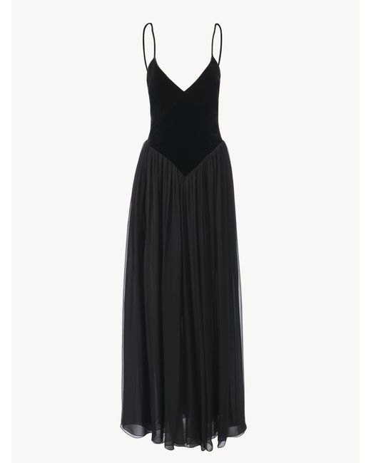 Chloé Black Abendkleid aus zweierlei Materialien
