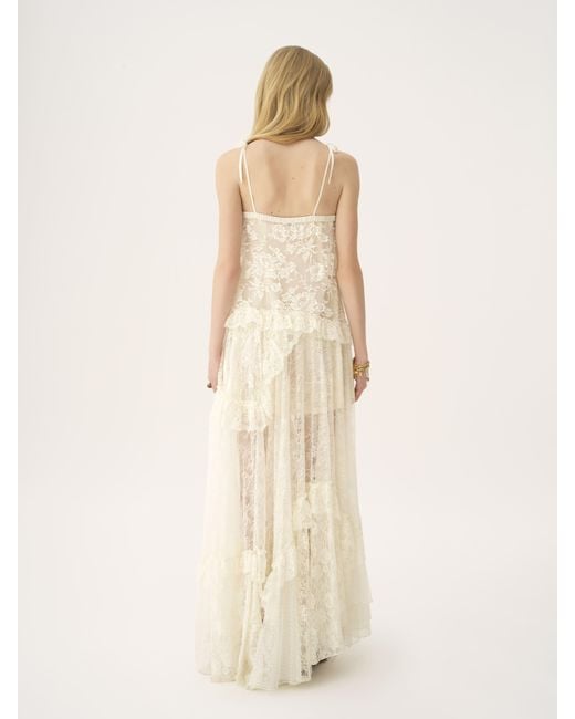 Robe longue à fines bretelles en dentelle brodée Chloé en coloris Natural