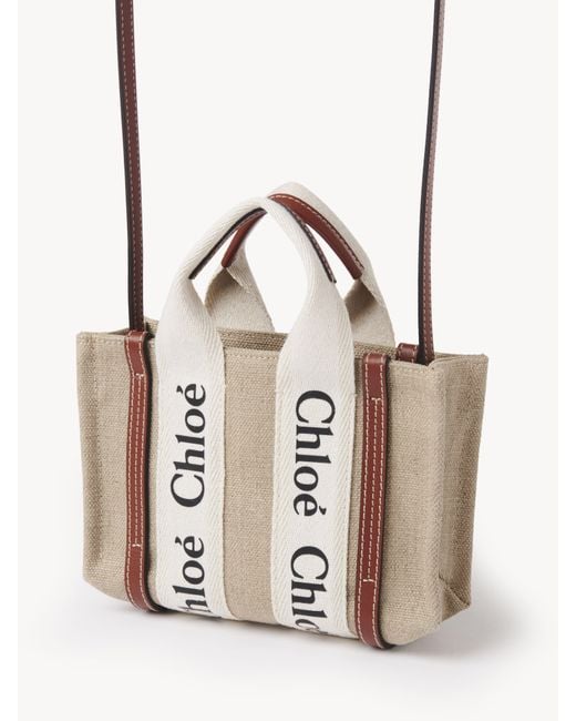 【CHLOE】MINI WOODY TOTE BAG Chloé Mini Woody Tote Bag In Linen | Lyst