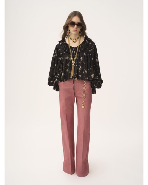 Top large à volants en charmeuse de soie Chloé en coloris Black
