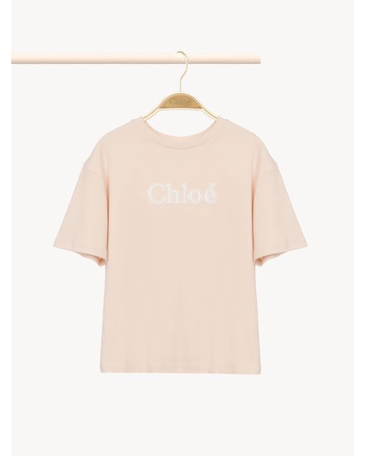Camiseta Con Logotipo Rosa 100% Algodón Chloé de color Natural