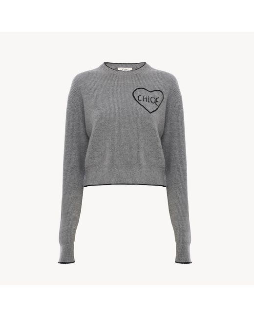 Chloé Gray Cropped Fitted Logo Jumper