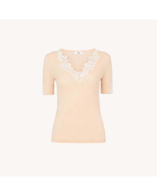 Chloé Natural Fitted Short-Sleeve Top
