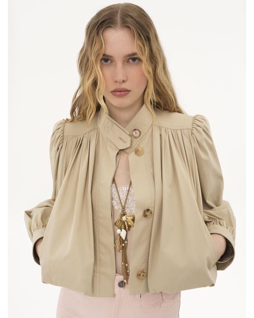 Chloé Natural Gathered Boule Jacket In Cotton Gabardine