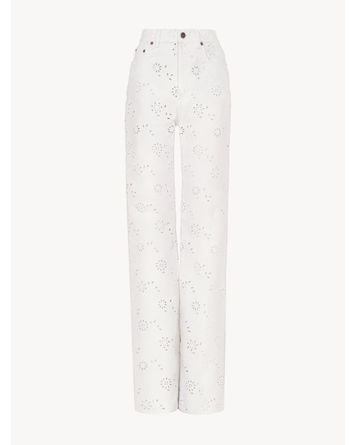 Vaqueros Cropped Bordados De Tejido Vaquero Blanco 100% Algodón Chloé de color White