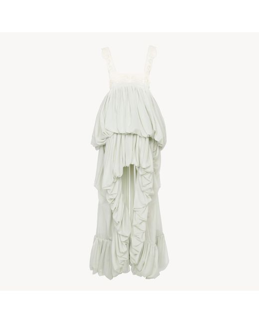 Chloé White High-Low Ruffled Dress