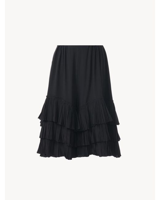 Short à volants superposés en crêpe de chine Chloé en coloris Black