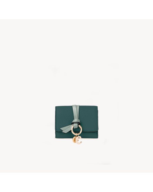 Chloé Green Mini Alphabet Tri-fold In Grained Leather