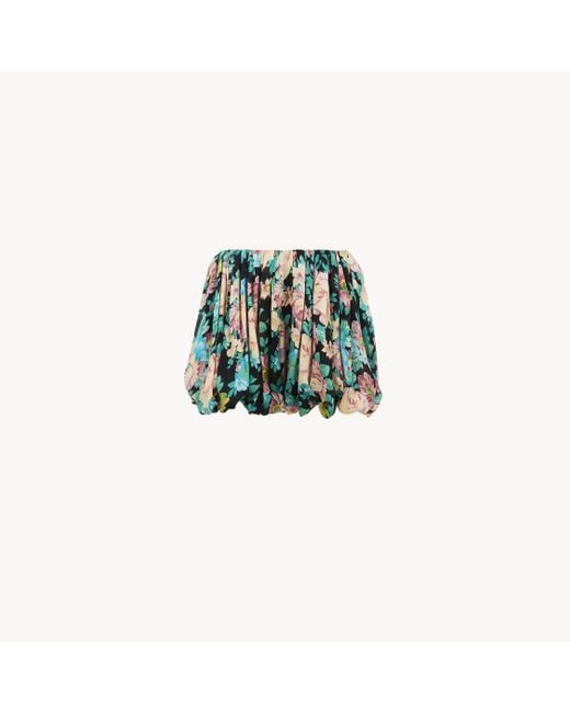 Chloé Green Mini Bloomer Shorts In Silk Charmeuse