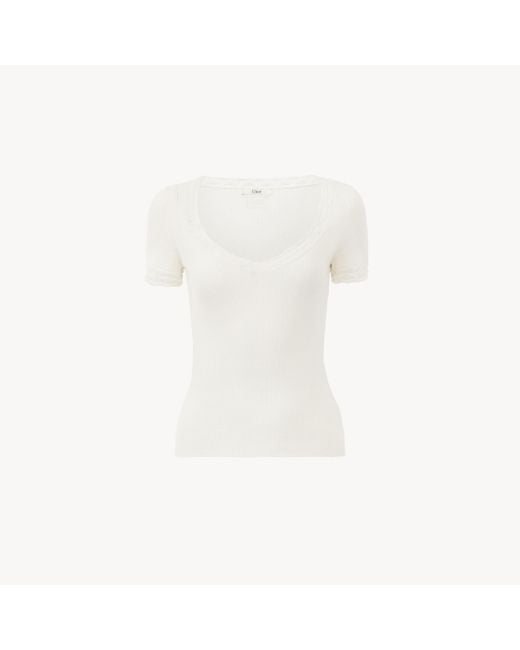 Top Aderente Con Scollo Profondo di Chloé in White
