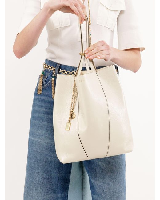 Chloé Blue Chloé Spin Tote Bag In Grained Leather