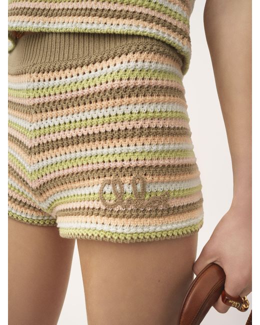 Mini short taille haute en crochet de coton à logo Chloé en coloris Natural