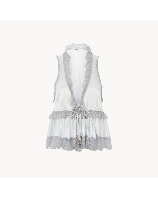 Chloé White Tie-Front Sleeveless Top