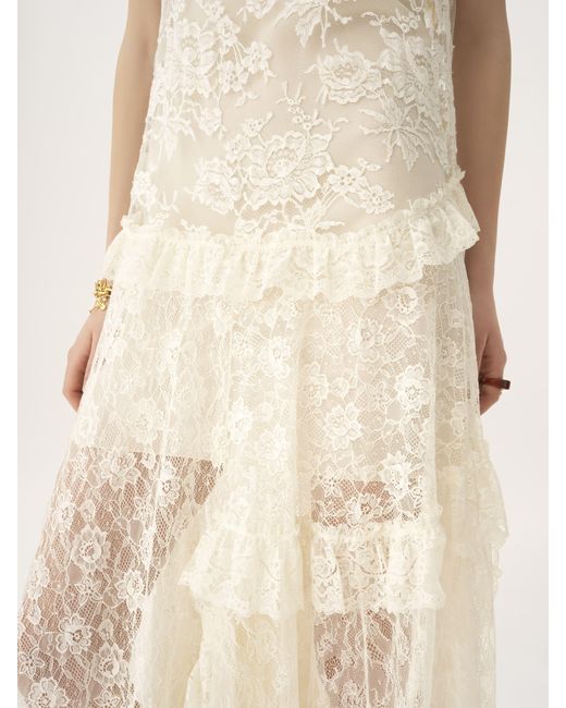 Robe longue à fines bretelles en dentelle brodée Chloé en coloris Natural