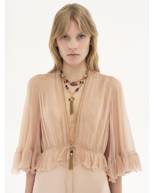 Robe longue à col en V en crêpe de satin Chloé en coloris Natural