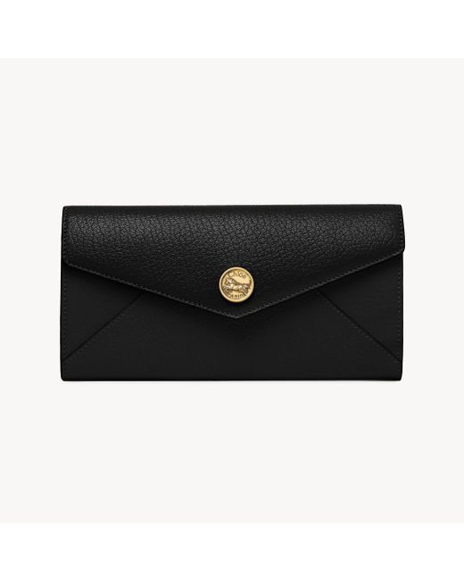 Chloé Black Envelope Long Wallet With Flap In Grained Leather