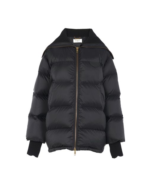 Chloé Black High-neck Puffer Jacket In Shiny Nylon