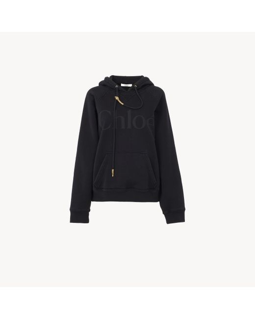Sweat à capuche large en molleton de coton à logo Chloé en coloris Black