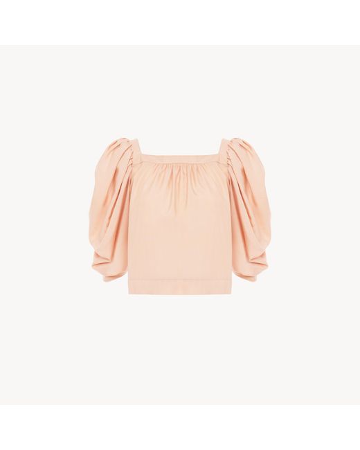 Chloé Pink Puff-Sleeve Pleated Top