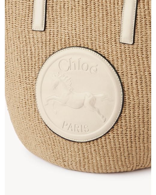 Chloé Large Horse Medal Basket In Natural Fibers in Metallic