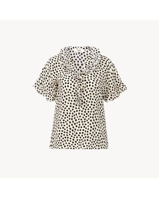 Chloé White Short-Sleeve Ruffled Top
