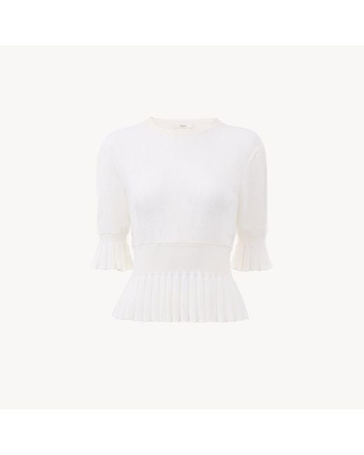 Chloé White Cropped Ruffle Jumper