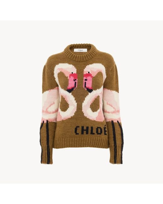 Chloé Brown Crew-Neck Logo Jumper