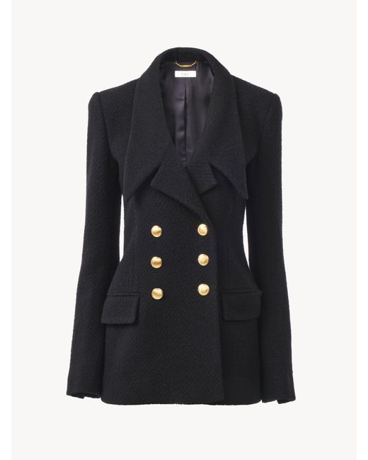 Chaqueta De Sastre Con Doble Botonadura De Bouclette De Lana Negro 100% Lana, Horn Bubalus Bubalis, Farmed, Coo India Chloé de color Black