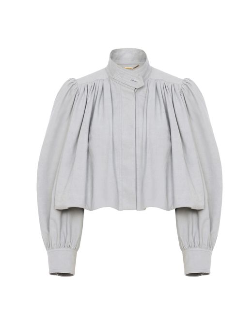 Chloé Gray Gathered Boule Jacket In Cotton Canvas