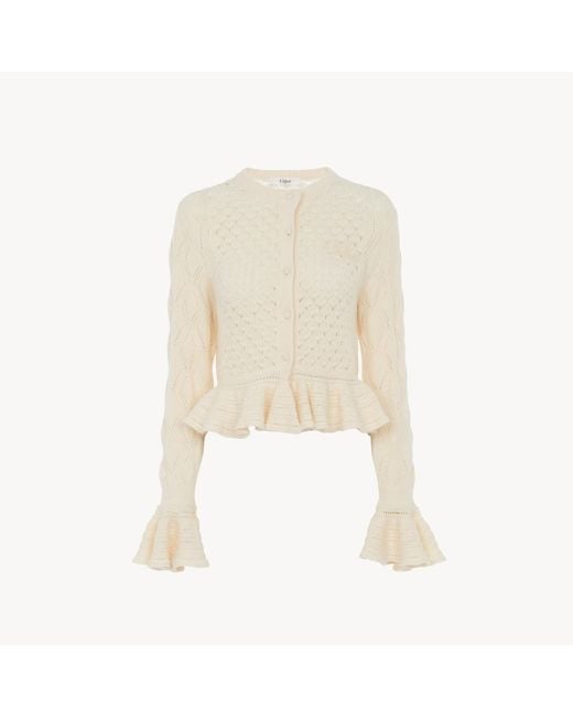 Chloé White Ruffled Logo Cardigan