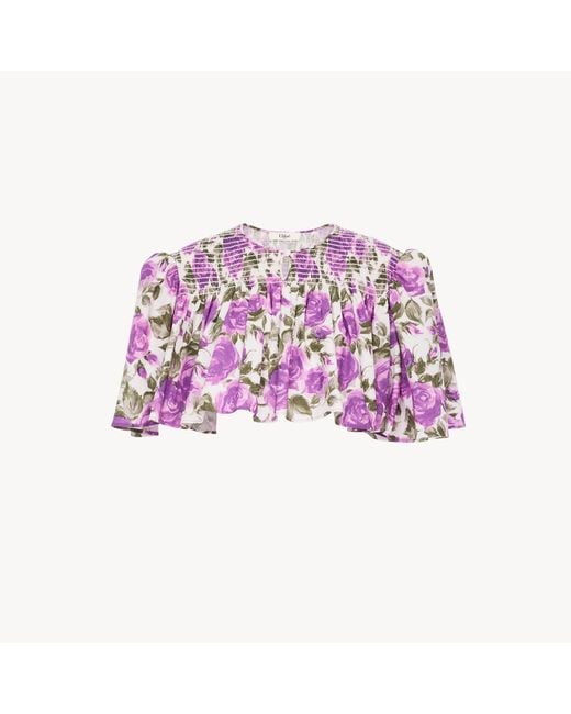 Chloé Purple Gathered Cropped Top