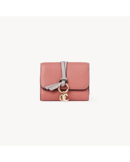 Chloé Red Kleines, Dreifach Klappbares Alphabet Portemonnaie Aus Genarbtem Leder
