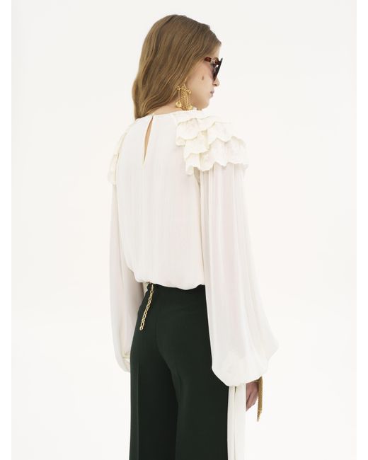 Chloé Gathered Ruffle Top in het White
