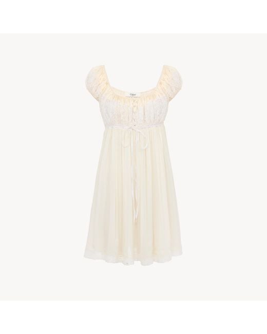 Chloé Natural Short-Sleeve Mini Dress
