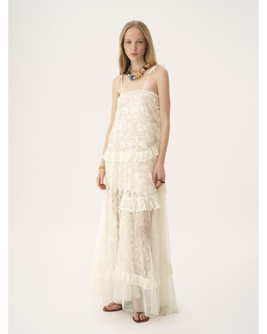 Robe longue à fines bretelles en dentelle brodée Chloé en coloris Natural