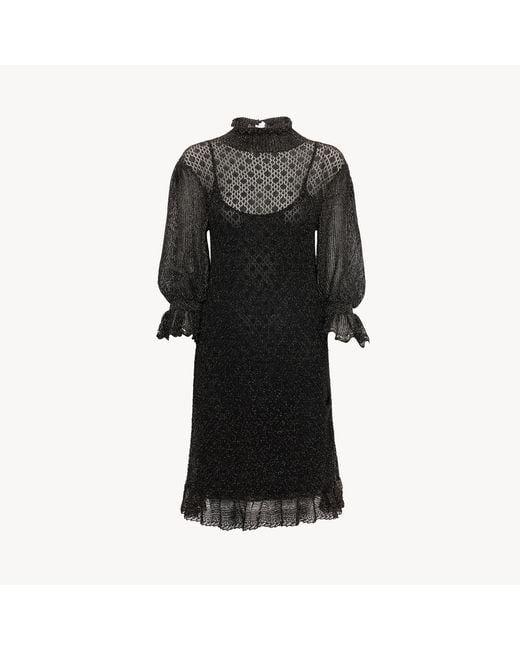 Chloé Black Ruffled Puff-Sleeve Mini Dress