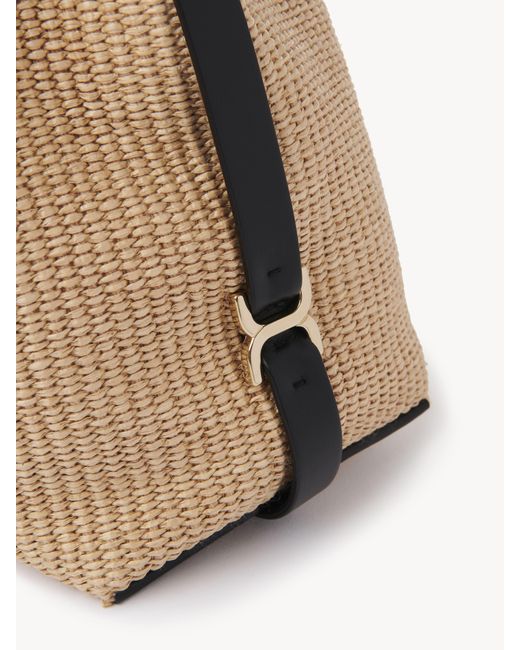 Chloé Black Marcie Bucket Bag In Soft Leather & Braided Fibers