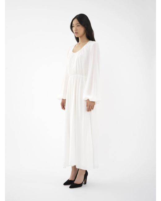 Chloé White Scoop-neck Long Flared Dress