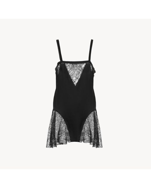 Chloé Black Sleeveless Mini Dress In Silk Charmeuse & Lace