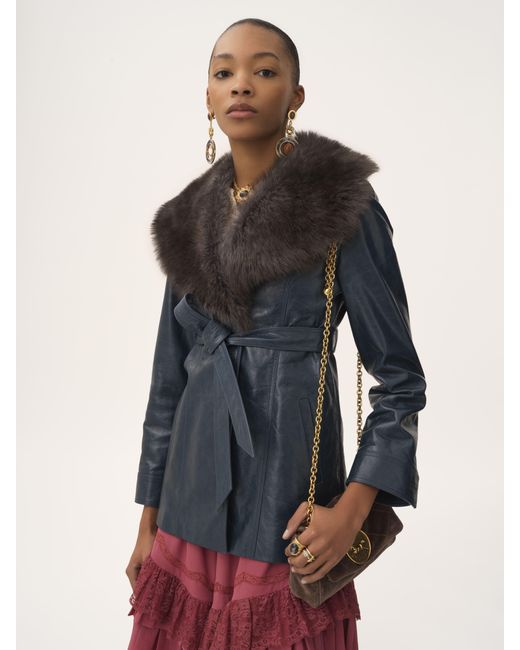 Chloé Blue Short Coat In Leather