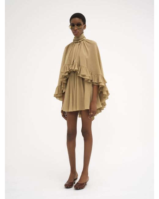 Chloé Natural Cape-Minikleid aus Seidengeorgette