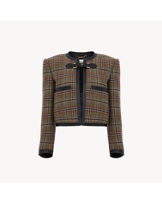 Chloé Brown Collarless Cropped Boxy Jacket