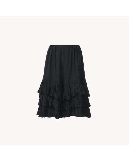 Short à volants superposés en crêpe de chine Chloé en coloris Black