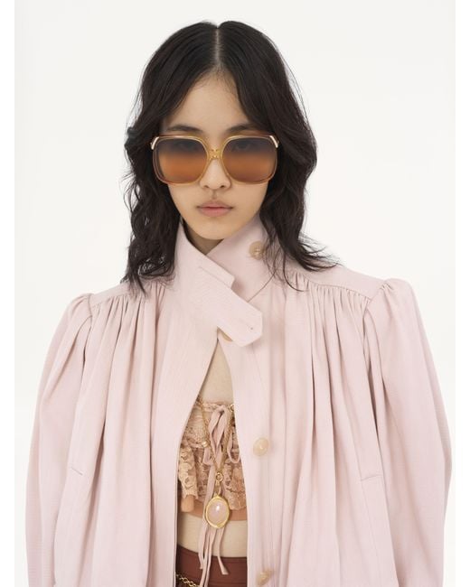 Chloé Pink Gathered Boule Jacket In Cotton Canvas