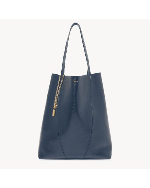 Chloé Blue Large Chloé Spin Tote Bag In Grained Leather