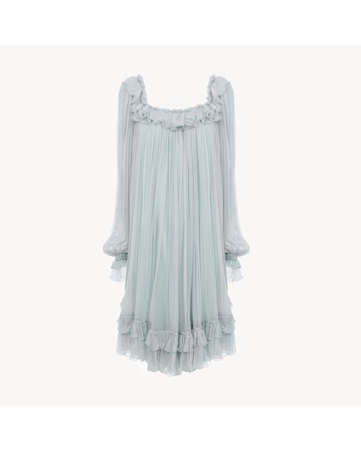 Chloé Blue Gathered Mini Dress