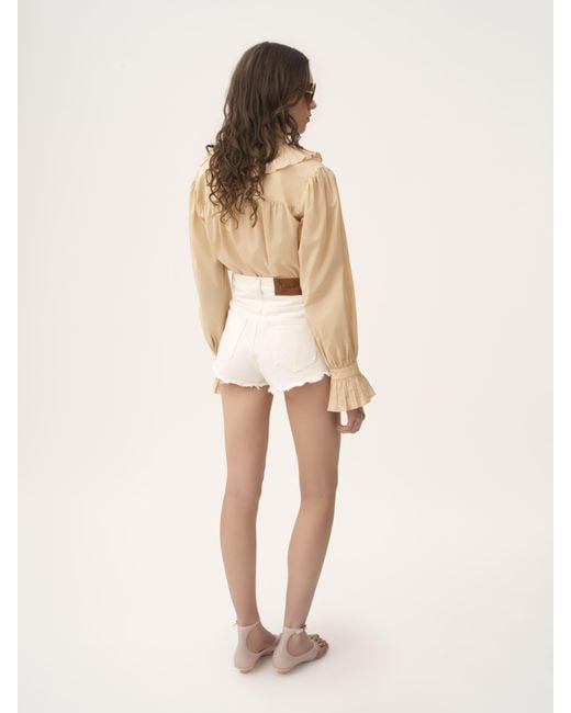 Chloé コットンボイル製ギャザー フリルトップス 婦人向け ブラウン サイズ コットン 100% Pinctada Maxima, Farmed, Coo Australia Natural