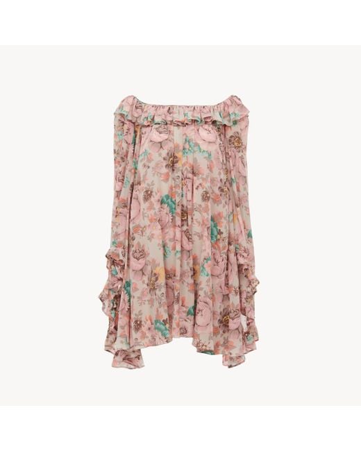 Mini Robe Encolure Bateau À Volants En Crêpe De Chine Chloé en coloris Pink